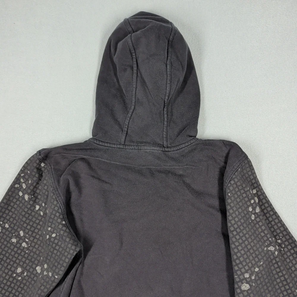 The North Face Hoodie Mens Small‎ Black Grid Logo Splatter Sleeve Pullover